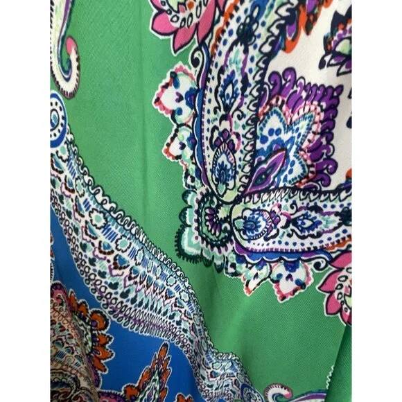 MSK Handkerchief Dress Size 16 Halter Top Paisley Green Blue BOHO Hippie Gypsy - Picture 7 of 16